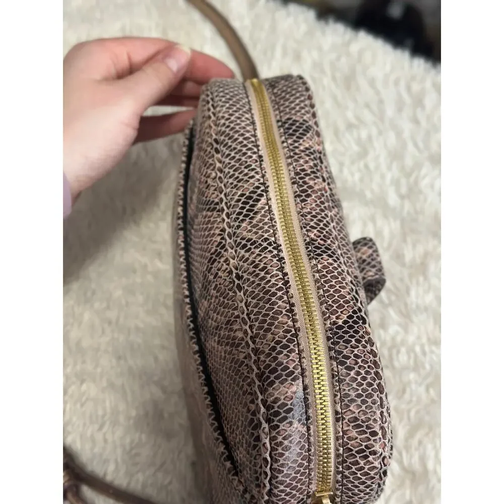 G.I.L.I Snake Embossed Leather Rose Gold Shimmer Crossbody Purse Camera Bag